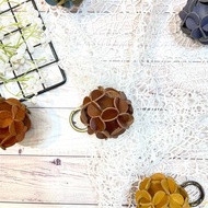 超硬挺植鞣牛皮繡花球球鑰匙圈 -濃醇咖啡 婚禮小物 掛飾 七夕