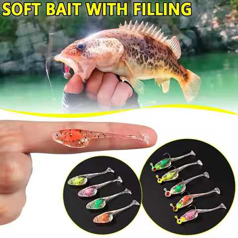 20pcs Colorful with Filling Lure Floating TPE T-Tail Soft Bait Micro Object 5cm1.3g Mini Worm Swimba