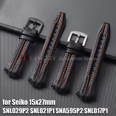 15mmx27mm Genuine Bracelet Leather for Seiko Sportura Watch Band Convex Strap Waterproof for SNL029P