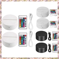 2 Pack 3D Night LED Light Lamp Base + Remote Control + USB Cable 16 Colors Light Show Display Stand