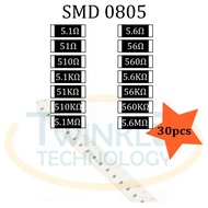 Resistor SMD 0805 5.1ohm,5.6ohm,51ohm,56ohm,510ohm,560ohm,5.1Kohm,5.6Kohm,51Kohm,56Kohm,510Kohm,560K
