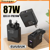 87W Super Fast Charger Dual Ports Travel Conversion Socket QC3.0+PD20W Power Adapter For ios Micro T