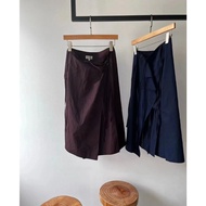Dark Blue & Brown Drawstring Wrap Skirt - Lemaire Inspired
