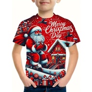 Children's Clothing Santa Claus 3D Print T-Shirts 2025 Boys Loose Short Sleeve T-Shirt Christmas Cas