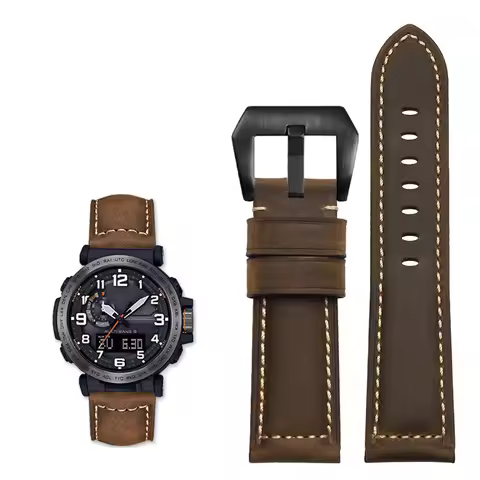 Cowhide Frosted Italian Leather Watchband for Casio PROTREK Series PRG-600/PRG-650/PRW-6600 Outdoor 