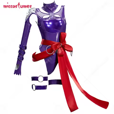 Miccostumes Women's Rival Game Cosplay Costume Ninja Girl Purple Skin Bodysuit with Stocking Belt Pr