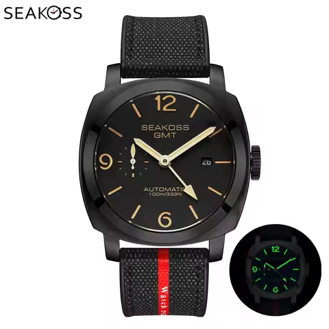 Seakoss 45mm GMT Men's Automatic Mechanical Watch Luminous Calendar Sapphire Glass Seagull ST2557 Mo