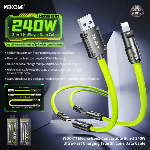 WEKOME 240W Fast Charging Data Line Universal Conversion Mecha One 3 Silicone Splicing Six-in-One Mo