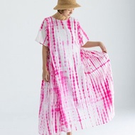 印度手染布短袖後綁帶洋裝_桃
