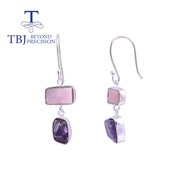 TBJ,Natural Pink opal amethyst gemstone hook rough handmade earring 925 sterling silve woman fine jewelry Daily wear