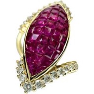 Size 15 Mystery Setting Ruby 3.52ct Diamond 0.54ct Ring, 18K Gold, 7.4g, Women's