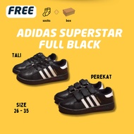 Sepatu Anak Adidas Superstar Kids Anak Sekolah TK SD Laki-Laki Perempuan Model Tali Hitam Polos