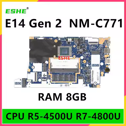 For Lenovo ThinkPad E14 Gen 2 Laptop Motherboard NM-C771 With CPU R5 4500 R7 4800U RAM 8GB 5B20W7757