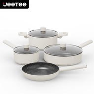 JEETEE 4PCS/5PCS Non Stick Cookware Set Kitchen Cooking Set Marble Stone Periuk Tak Melekat Frying P