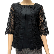 เสื้อลูกไม้คอตตอน ซับในลินิน ผู้ใหญ่ อก 38" 40" 42" 44" 46" 48" 50" อินกะออย In Ka Oil สีกลีบบัว/ดำ/