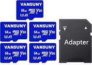 Vansuny Micro SD Card 64GB 5 Pack microSDXC Memory Card with SD Adapter A1 App Performance V30 4K Vi
