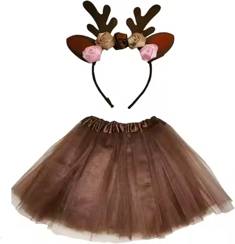 Girls Reindeer Costume with Antler Headband Costume Tutu Animal Dress Up for Halloween Christmas Bir