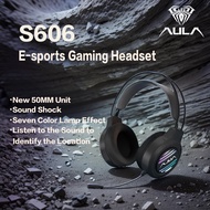 AULA S606 Gaming Headset RGB Lighting Noise-Canceling Mic Floating Headband Over-Ear Headphones Head