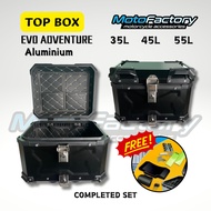 EVO ADVENTURE Motorcycle Aluminium Top Box 45L TANKER SILVER BLACK (WITH Cushion Backrest Pad)
