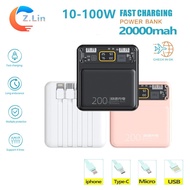 10-100W Super Fast Charging Powerbank With Cable Charging Treasure Compact Portable Mini Sharing Mobile Power