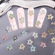 SKMY 1PCS Hollow Star Nail Art Ch 3D Alloy Five-Pointed-Star Silver Crystal Diamond Nail Decoration  Manicure Accessories SKK