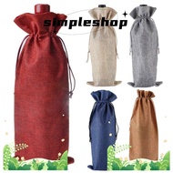 SIMPLE 3Pcs Wine Bottle Cover, Champagne Gift Drawstring Linen Bag, Durable Pouch Packaging Washable Wine Bottle Bag Wedding Christmas Party