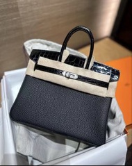 門市現貨Hermes Birkin 25 黑銀touch 亮面鱷魚 G stamp