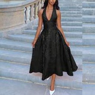 Vintage 3D Embossed Floral V-Neck Sleeveless Flowy Dress For Women Bridgerton Tea Party Dress Black 