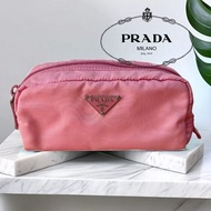 🍒 PRADA普拉達| 經典三角標誌MV350 VELA粉色尼龍拉鍊化妝包. 萬用包SIZE:19x10x7cm#二手