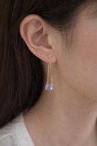 CORAROSA 天然水晶垂墜耳環 海水藍寶石 粉紅紫水晶