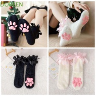 DOREEN 3D Cat Paw Socks, Paw Pads Coral Velvet Cat Paw Plush Socks, Kawaii Cold-proof Kitten Claw Sl