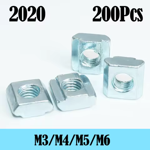 200p/set T Block Square Nut M3 M4 M5 M6 3d Printer Furniture for 2020 Slot Sliding Nut in Aluminum E