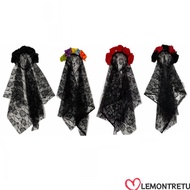LEMONTREE Ghost Bride Headband, Gothic Performance Prop Floral Lace Veil, Spooky Lace Material Spook