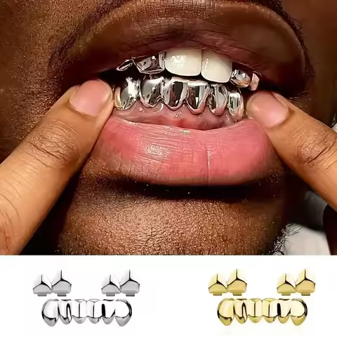 3CPS/Set Gold Silver-Plated Hip Hop Teeth for Mouth Grillz Caps Top&Bottom Grill Set Vampire Teeth f