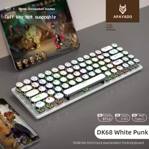 APAYADO DK68 Modern Punk Keyboard,68-key Full-key Hot-swappable Circular Floating Keycaps,Bluetooth 