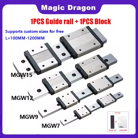 MGW7 MGW9 MGW12 MGW15 Miniature Linear Guide Rail 100-1200mm 1PCS MGW Linear Rail +1PCS MGW Block 7H