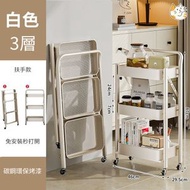 MM store - [白色/有扶手] 免安裝可移動小推車收納架 可折疊置物架手推車 多功能儲物架