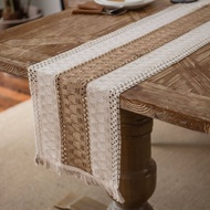 Burlap Table Runner/Placemat Natural Cotton Burlap Splicing Bohemian Style Tables Runner With Tassel