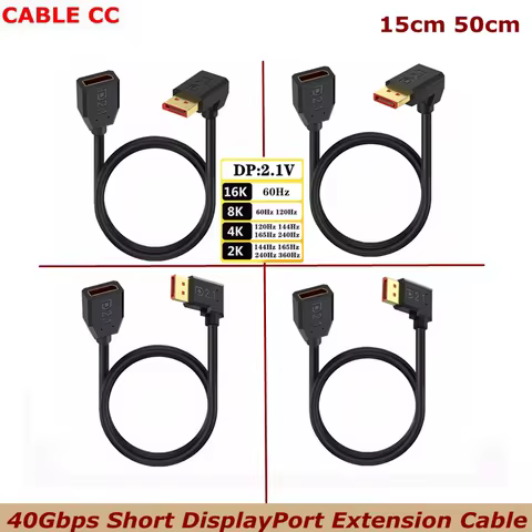 Displayport 2.1 Cable, 90 Degree DP Male to Female Extension Cable(15cm)52Gbps16K@60Hz,8K@60Hz/120Hz