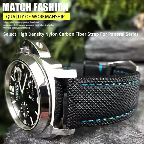 22mm 24mm 26mm Watchband Fit For Panerai Luminor PAM01661 Black Blue Nylon Fabric Canvas Genuine Lea