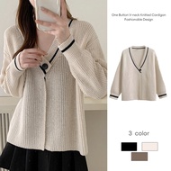 【Malaysia stock】One Button V-neck Knitted Cardigan Design Sense Patchwork Fashionable mlily.my