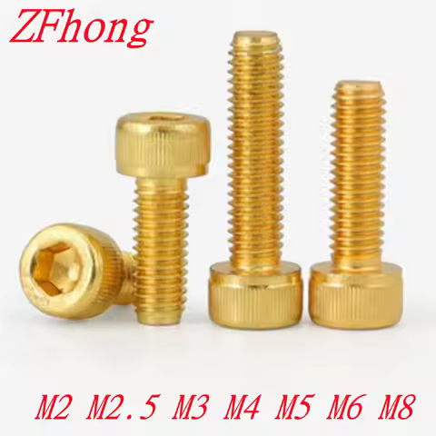 2-20pcs M2 M2.5 M3 M4 M5 m6 m8 gloden Allen Screw Hex Socket Cap Cup Head Screw Gold Plated Length 4