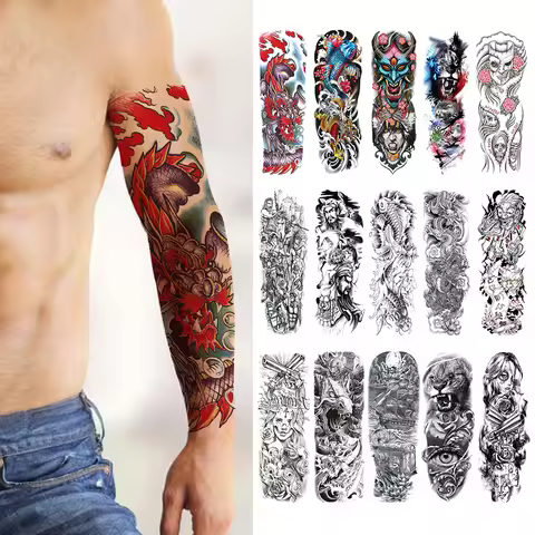 Full Arm Large Skull Old School Tatoo Stickers Waterproof Temporary Tattoo Sticker Large Arm Sleeve 