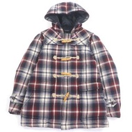 成色極佳的BURBERRY BLACK LABELRED格紋連帽羽絨外套/牛角扣大衣，M 碼，正品男款