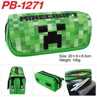 Minecraft Creeper กระเป๋าดินสอ ผ้าแคนวาส สองชั้น มีซิป ลายการ์ตูนคริสต์มาส 3D ของขวัญ สําหรับนักเรียน