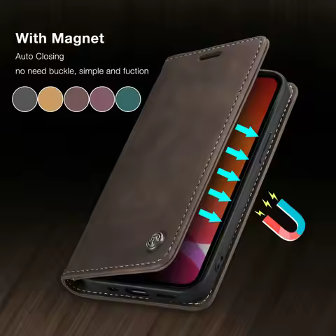 CaseMe For iPhone XR Case 11 12 13 Mini Xs 6 6s 7 8 Plus SE2020 Retro Leather Magnetic Book Phone Wa