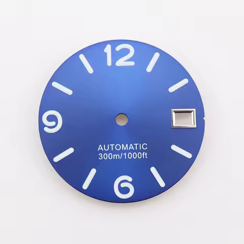 28.5mm No Logo Blue NH35 Watch Dial Sunburst Green Lume for Seiko Mod Automatic Movement Replacement