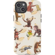 Cute Monkey & Banana Curious George Phone Case Compatible with iPhone 15, Protective Hybrid 2-Layer 