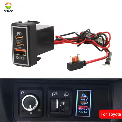 YSY 1pcs QC3.0 USB PD Type-C Fast Charging Interface Socket Voltage Display Charger For Toyota Vigo 