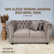 Sofa Chesterfield / Jaguar Kancing classic modern 2 seat suede bludru